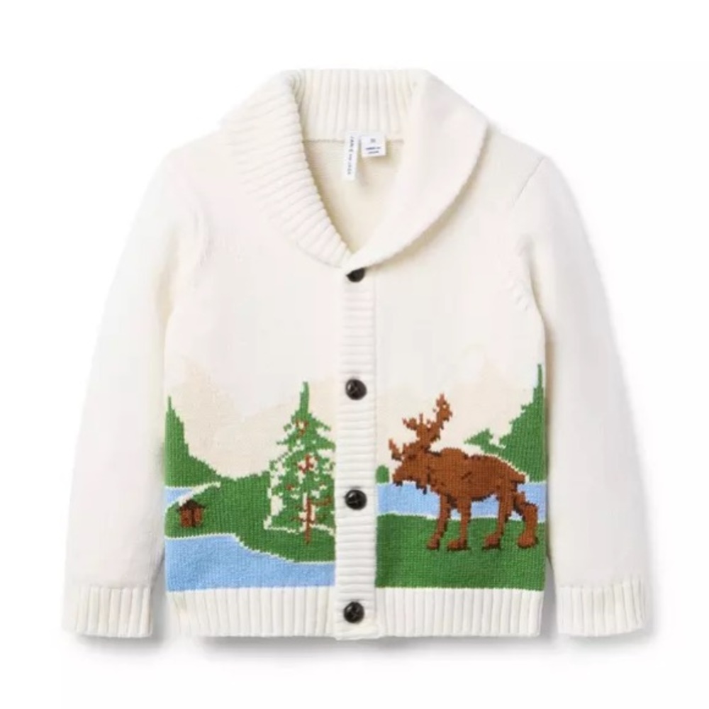 Janie and Jack Cream Moose Sweater